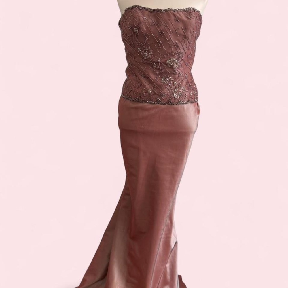 Y2K Montage Boutique Rose‎ Beaded Strapless Mermaid Gown — Size 12